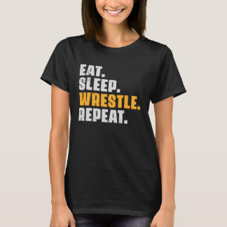 Camiseta Eat Sleep Wrestle Repeat   Wrestler Wrestling Vint