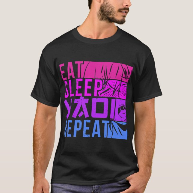 Camiseta Eat Sleep Yaoi Repete Fujoshi Anime Boy Gay (Frente)