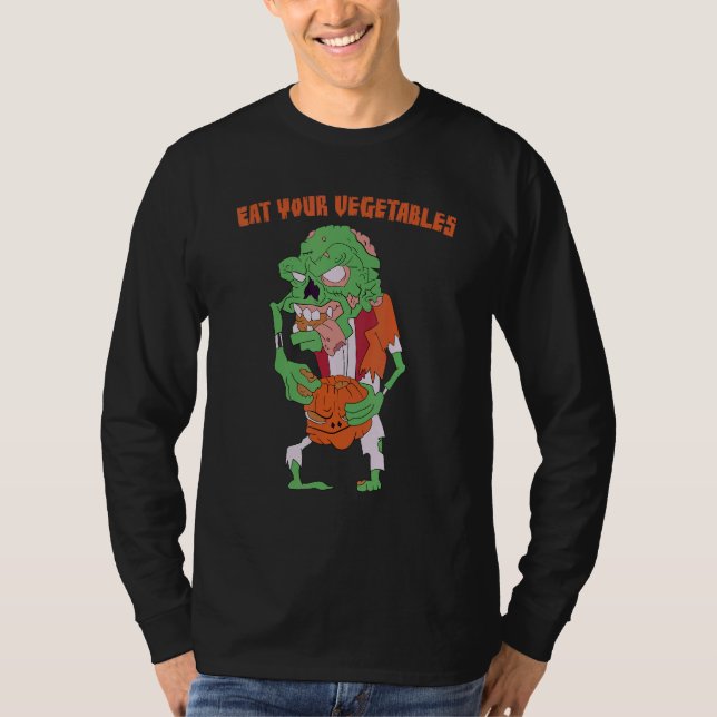 Camiseta Eat Your Vegetables Zombie Weightlifting Gym Stren (Frente)