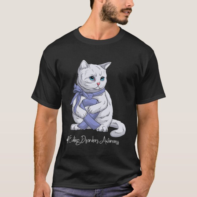Camiseta Eating Disorders Awareness Month Orange Ribbon Cat (Frente)