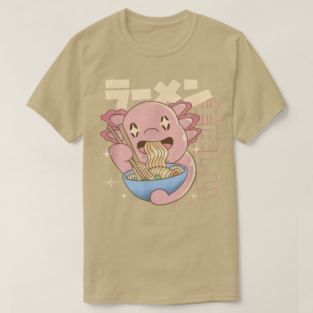 Camiseta EATSALOTL RAMEN Japonês Axolotl Eating Noodles Ja (Frente do Design)