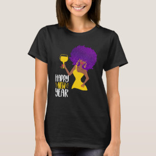 Camiseta Ébano Diva Preto Afro Feliz Ano Novo Festa Nye