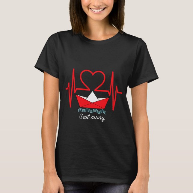 Camiseta Ecg Heartbeat Barco Engraçado Boat Lover Capitão (Frente)