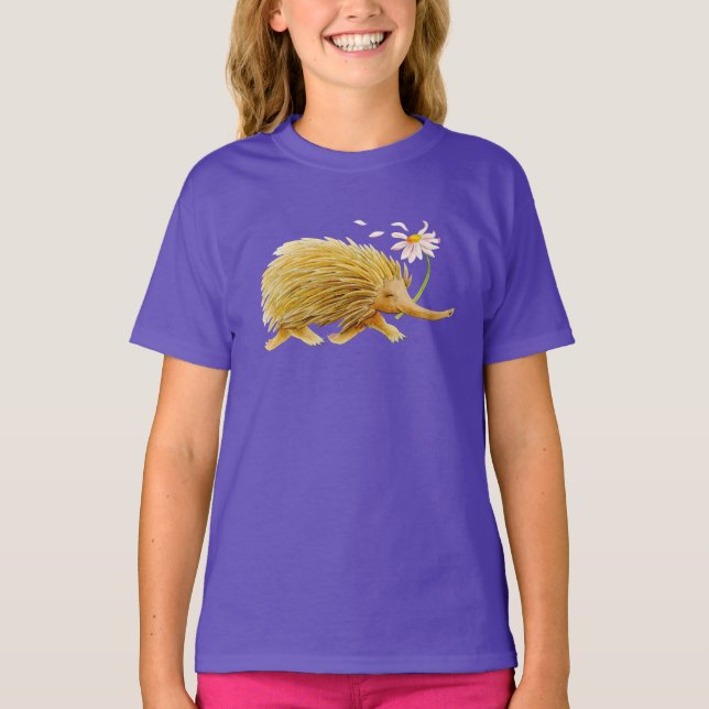 Camiseta Echidna whimscolor aquosa, madeira, arte animal (Frente)