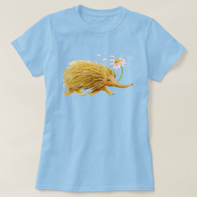 Camiseta Echidna whimscolor aquosa, madeira, arte animal (Frente do Design)