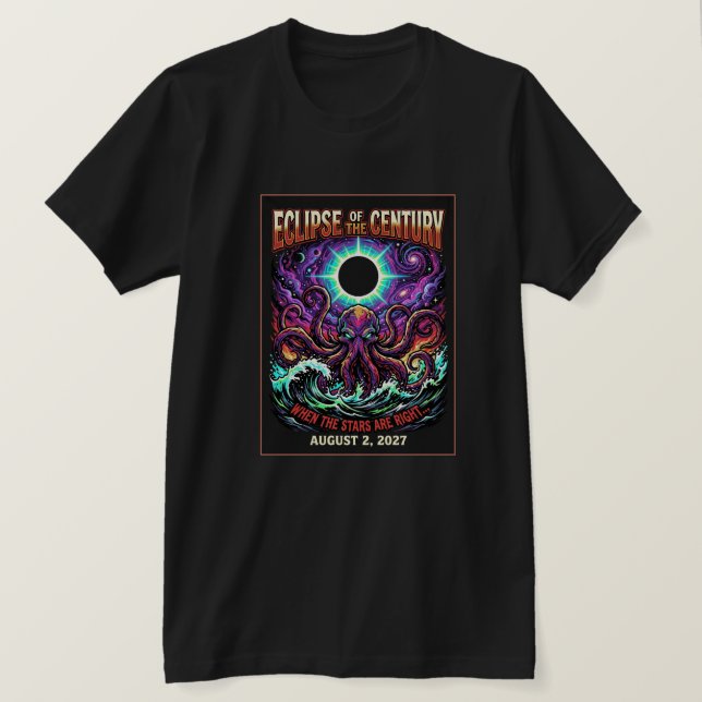 Camiseta Eclipse Do Século 2 De Agosto De 2027 Cthulhu (Frente do Design)