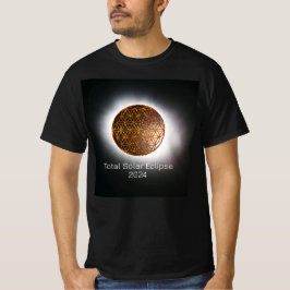 Camiseta Eclipse Solar 2024 Flor de Vida Dourada com Espuma