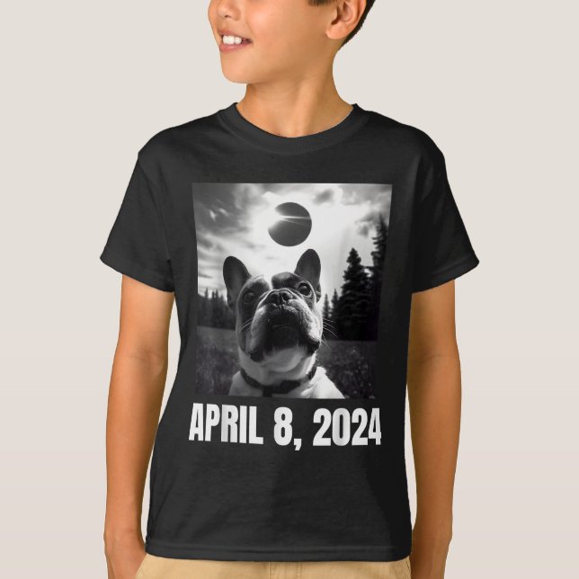 Camiseta Eclipse Solar 2024 Selfie de Bulldog Francês Engra (Frente)