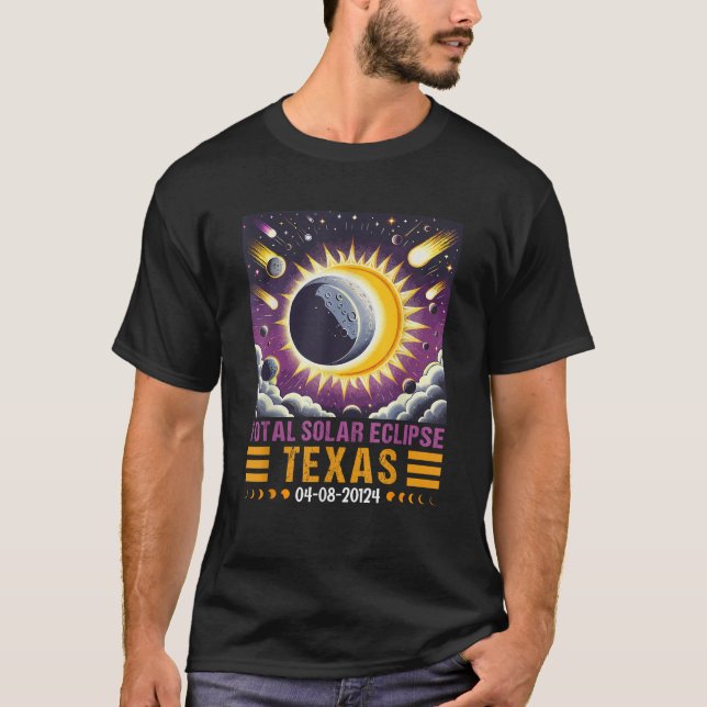 Camiseta Eclipse Solar 2024 Totalidade Americana Estado Tex (Frente)