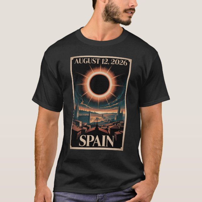 Camiseta Eclipse Solar 2026 Espanha Madrid Barcelona Palma (Frente)