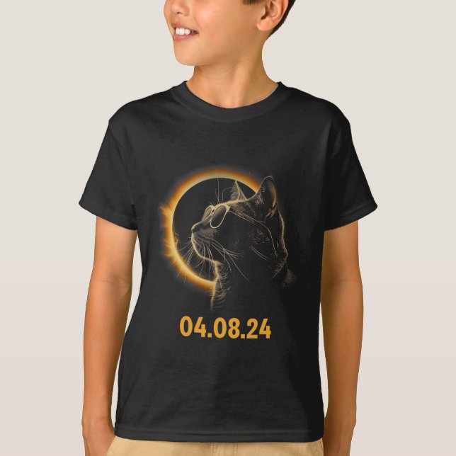 Camiseta Eclipse Solar Gato Óculos Eclipse Solar Diversão d (Frente)