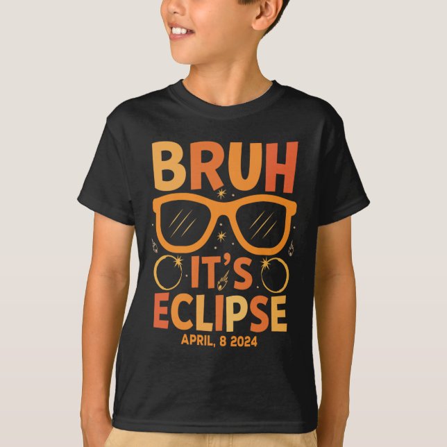 Camiseta Eclipse Solar Para Crianças Bruh Seu Eclipse Abril (Frente)