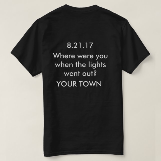Camiseta Eclipse Solar Personalizável Mostra Sua Cidade (Verso do Design)