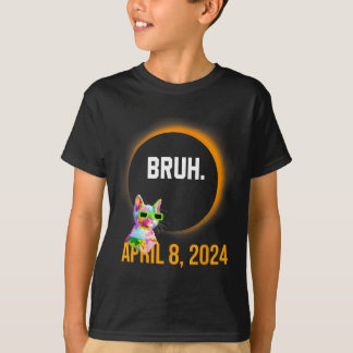 Camiseta Eclipse Solar Total 2024 Diversão Cat Dizendo Bruh