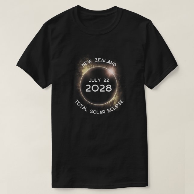 Camiseta Eclipse Solar Total 2028 Nova Zelândia (Frente do Design)