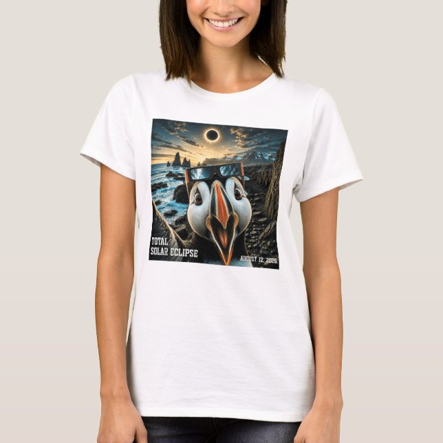 Camiseta Eclipse Solar Total Islândia Selfie do Papagaio-do (Frente)