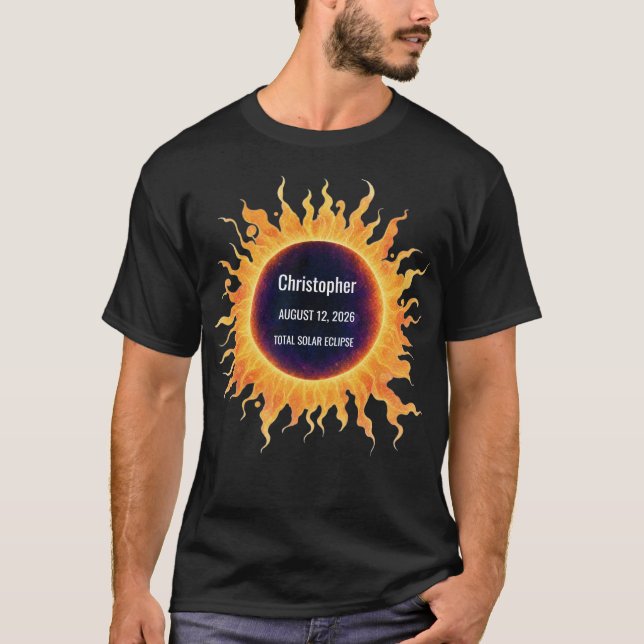 Camiseta Eclipse Total de Água-forte Total Solar 2026 Nome (Frente)