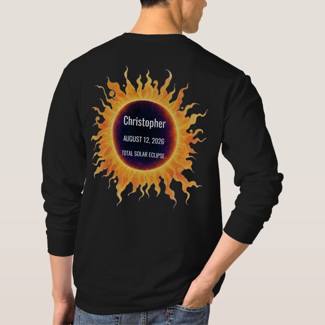 Camiseta Eclipse Total de Água Total Solar 2026 Nome (Verso)