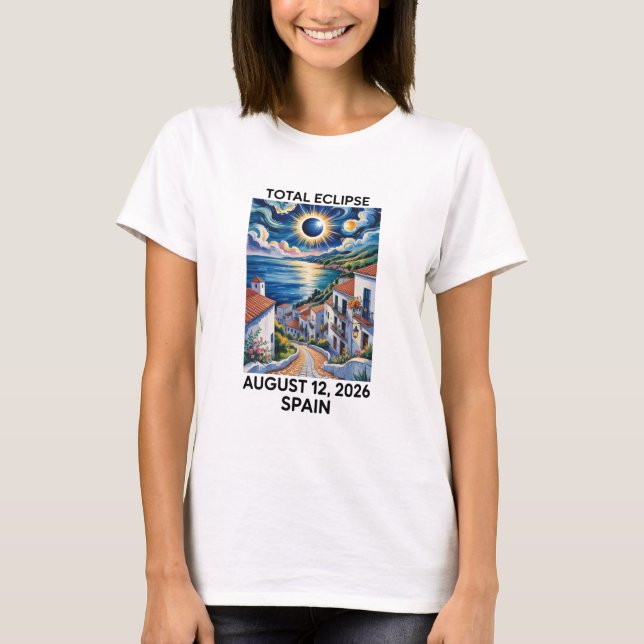 Camiseta Eclipse Total do Sol 12 de agosto de 2026 Espanha  (Frente)