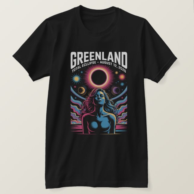 Camiseta Eclipse Total do Sol 12 de agosto de 2026 Groenlân (Frente do Design)
