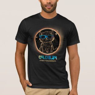 Camiseta Eclipse Total do Sol 2024 Gato Óculos de Eclipse S