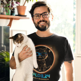 Camiseta Eclipse Total do Sol 2024 Óculos de Gato para Ecli