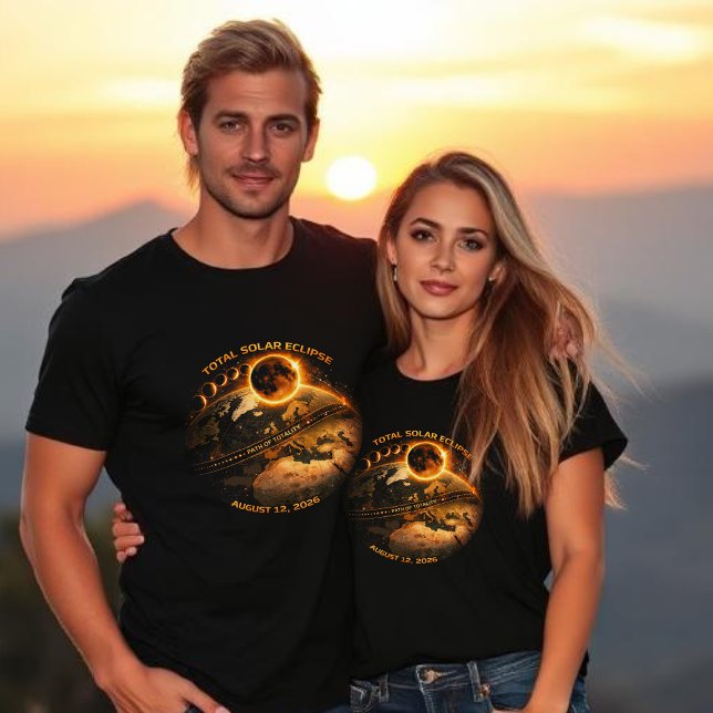Camiseta Eclipse Total do Sol 2026 Caminho da Totalidade (Total Solar Eclipse 2026-T shirts Couples Path of Totality)