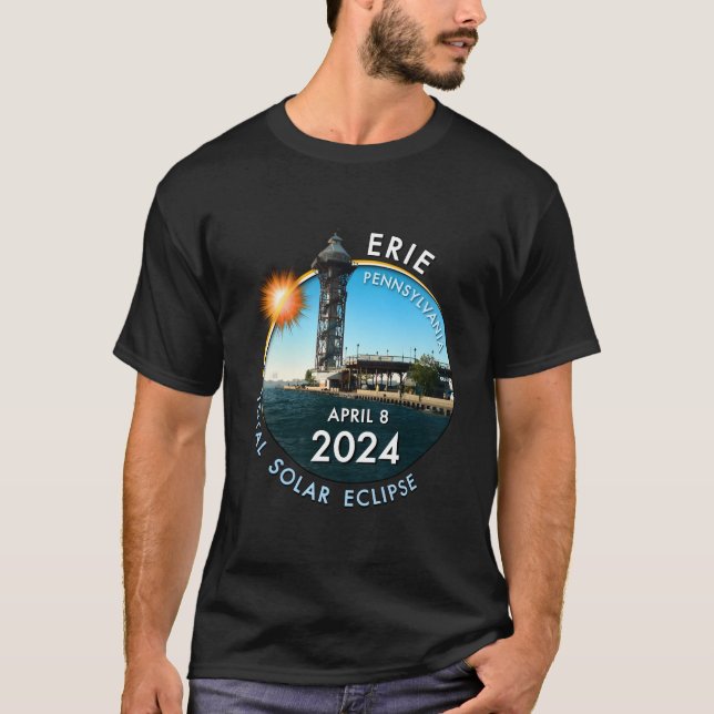 Camiseta Eclipse Total do Sol de 2024 Totalidade em Erie Pe (Frente)