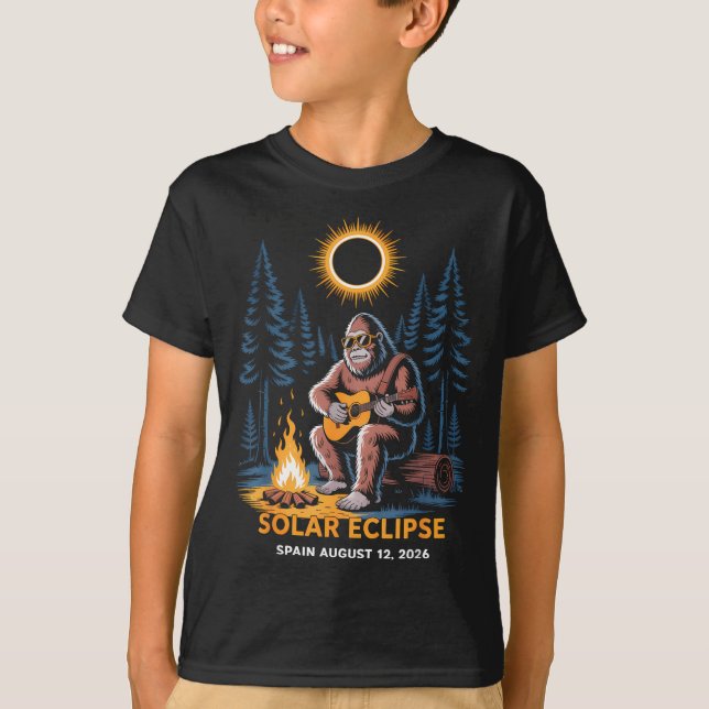 Camiseta Eclipse Total do Sol Espanha Ilustração Pé Grande (Frente)