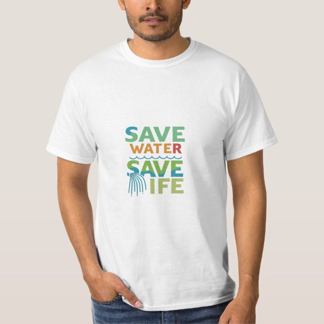 Camiseta Economize água, salve a vida: cada gota conta.Econ (Frente)