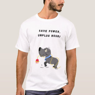 Camiseta Economize energia, desconecte a hora! Cachorro Eng