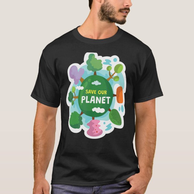 Camiseta Economize nosso ambiente verde de energia do plane (Frente)