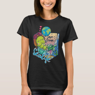 Camiseta Economize oceanoVida Bebê Tartaruga Mar Animais Oc