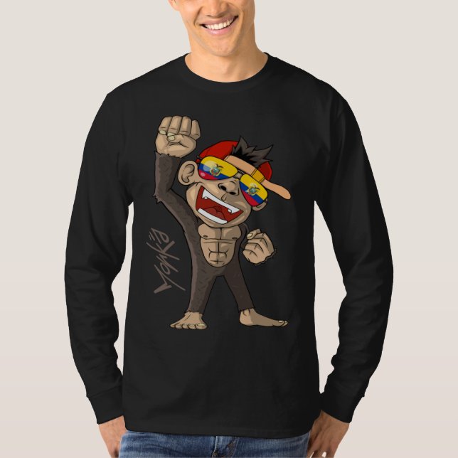 Camiseta Ecuador Flag  Cheering Monkey  Fan (Frente)