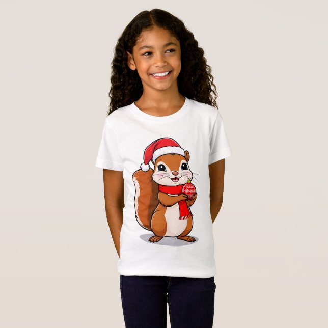 Camiseta Écureuil de Noël Mignon (Frente Completa)