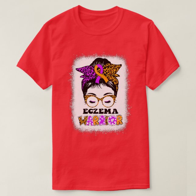 Camiseta Eczema Awareness Messy Bun Lavender and Orange Rib (Frente do Design)