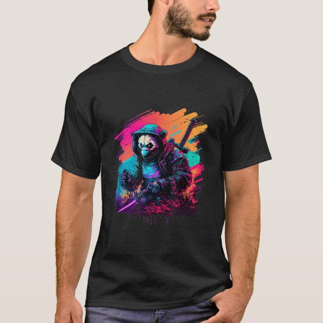 Camiseta Ed Panda Ninja Steampunk Synthwave (Frente)