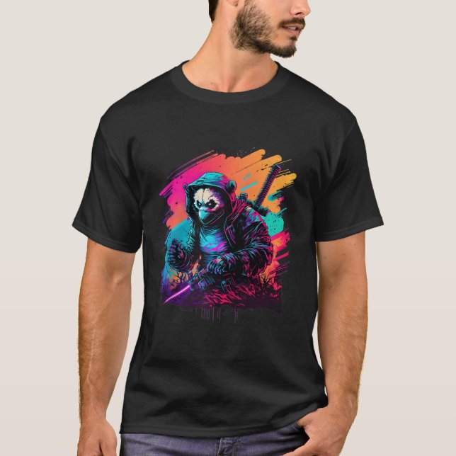 Camiseta Ed Panda Ninja Steampunk Synthwave Baseball (Frente)