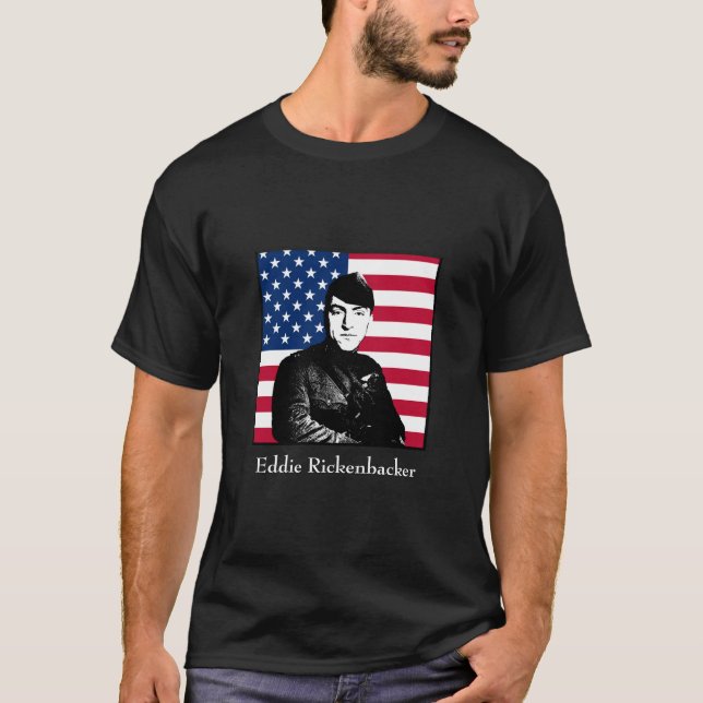 Camiseta Eddie Rickenbacker e a bandeira americana (Frente)