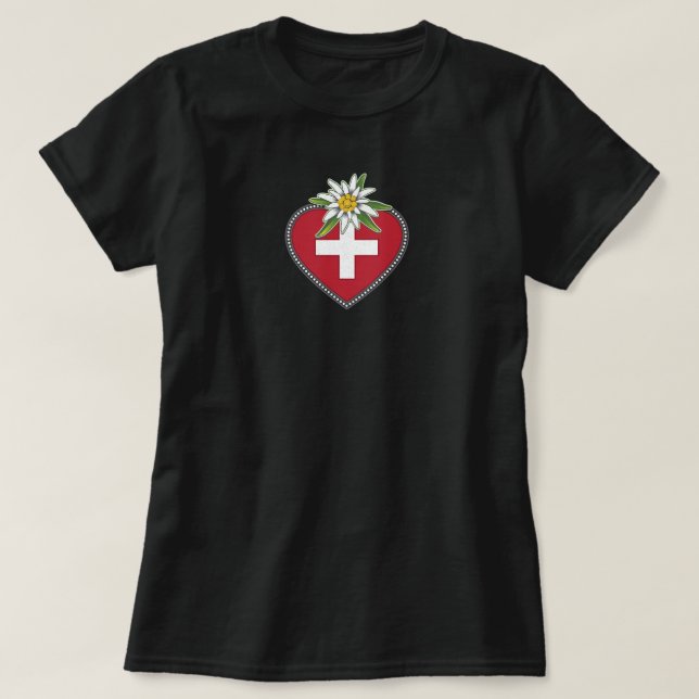 Camiseta Edelweiss Heart Swiss Flag T shirt (Frente do Design)