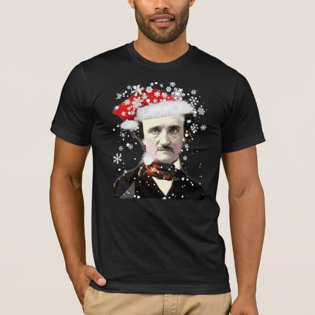 Camiseta Edgar Allan Poe Christmas Hat Snowflake (Frente)