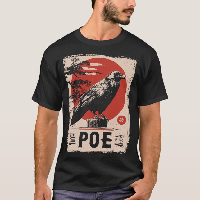 Camiseta Edgar Allan Poe Raven - Design de Literatura Gótic (Frente)