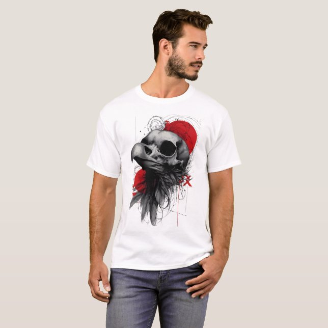 Camiseta Edgy Crow Skull Gothic Grunge Street Art T-Shirt (Frente Completa)