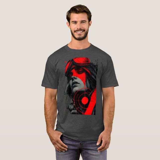 Camiseta Edgy Cyberpunk Sniper Red Target Graphic T-Shirt (Frente Completa)