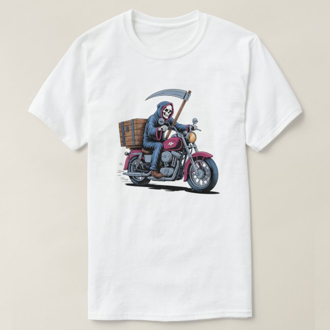 Camiseta Edgy Grim Reaper Motorcycle Rider (Frente do Design)