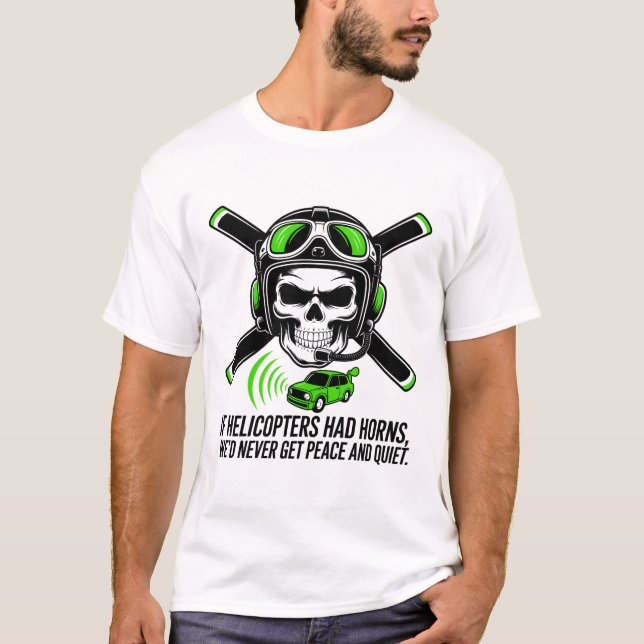 Camiseta Edgy Helicopter Pilot Skull T-Shirt Design – Neon  (Frente)
