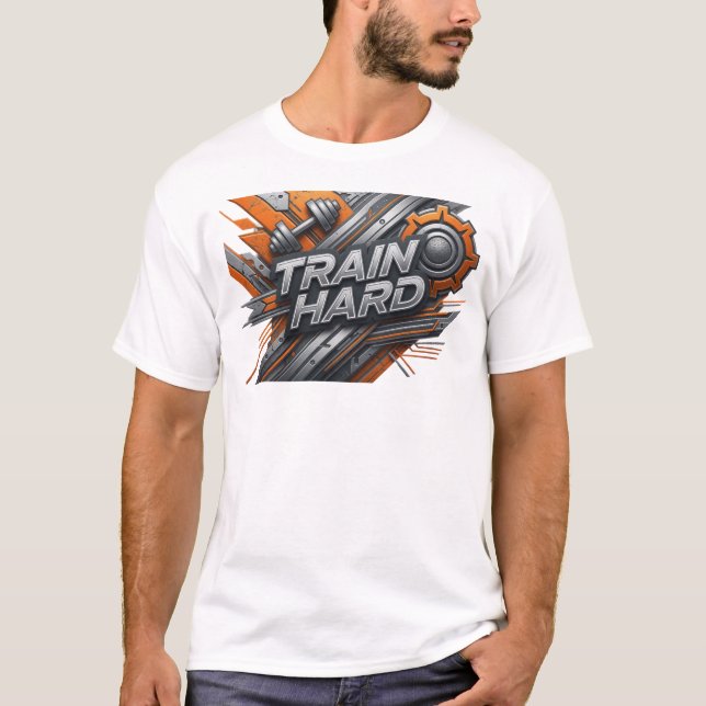 Camiseta Edgy Orange TRAIN HARD Quote (Frente)