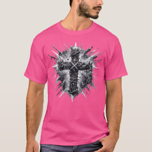 Camiseta Edgy Punk Art Christian Cross Lightning Thorns Gru