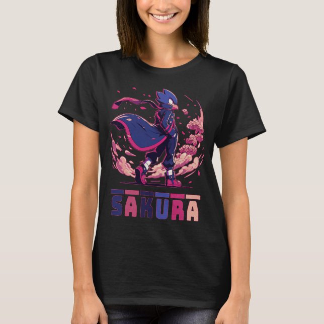 Camiseta Edgy Sakura Warrior Bird Anime Illustration (Frente)