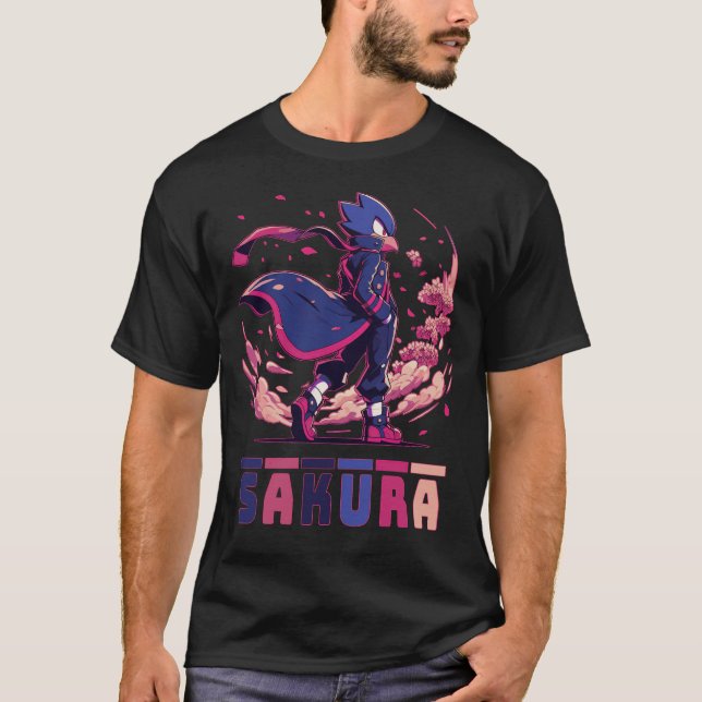 Camiseta Edgy Sakura Warrior Bird Anime Illustration (Frente)